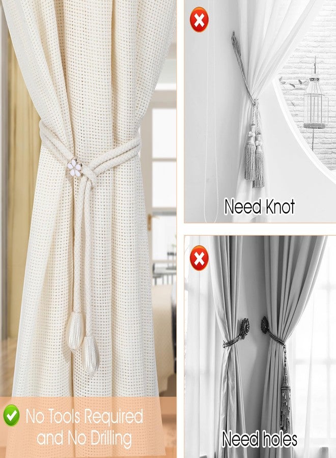 Tyqour 2 Pcs Curtain Tassel Tiebacks No Drilling, Boho Curtain Tiebacks Rope for Black Blue Light Color Curtains, Curtain Holders for Living Room Bedroom Outdoor Yard Garden Drapery (Beige) - Image 3